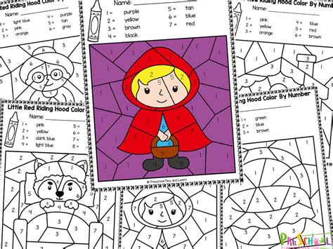 FREE Printable Little Red Riding Hood Color by Number Worksheets