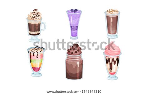 Set Milkshakes Mousses Vector Illustration Stock Vector Royalty Free