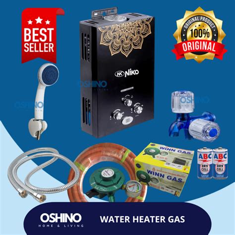 Jual Water Heater Gas Niko Hitam Paket Pemanas Air Lengkap Siap