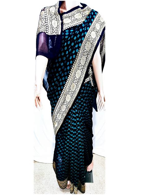 Indian Women Blue black golden border saree – Wear2Teach.com