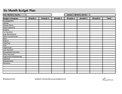 Budget Plan - Six Months