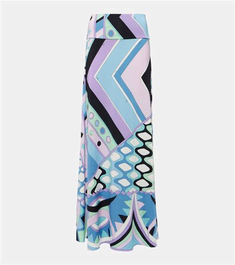 Pucci Vivara Printed Satin Jersey Maxi Skirt Emilio Pucci