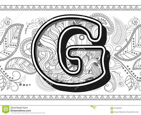 Zentangle Stylized Alphabet Letter G Hand Drawn Alphabetical Doodles