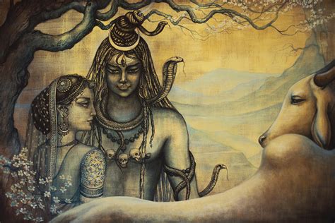 Shiva Parvati Spring In Himalayas Painting By Vrindavan Das