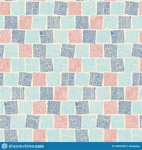 Abstract Geometric Squares Seamless Pattern Vector Doodle Illustration