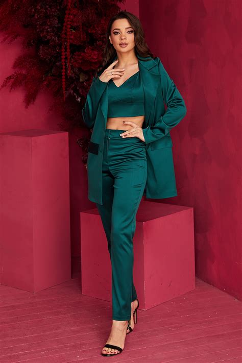 Emerald Green Womens Suit 3 Pc Satin Pant Suit High Waist Etsy UK