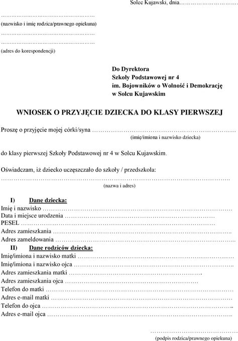 Wniosek O Przyj Cie Dziecka Do Klasy Pierwszej Pdf Darmowe Pobieranie