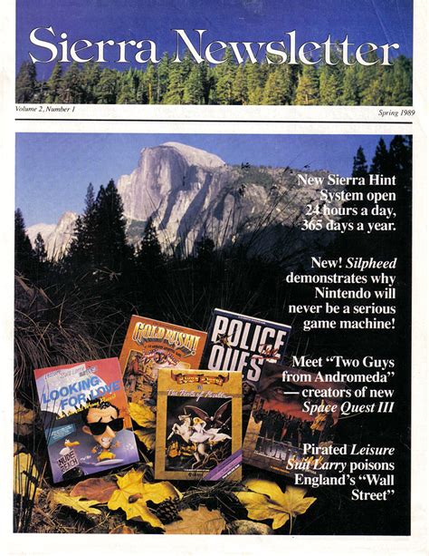 Sierra Newsletter Vol2 No1 Spring 1989 Sierra Newslettersierra