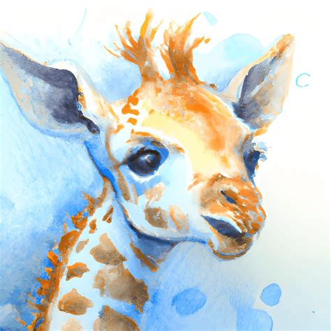 Cute Baby Giraffe Watercolor Painting In Blue Hues Creative Fabrica