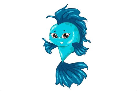 A Little Handsome Blue Fish Cartoon Graphic by neves.graphic777 ...