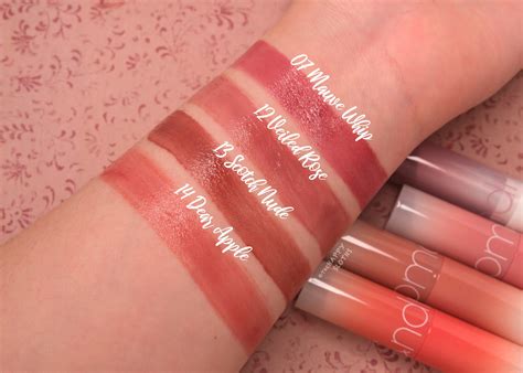 Romand Glasting Melting Balm In 07 Mauve Whip 12 Veiled Rose 13 Scotch Nude 14 Dear