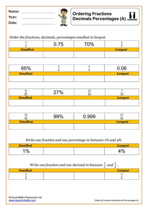 Ordering Fractions Decimals And Percentages A Worksheet Fun And