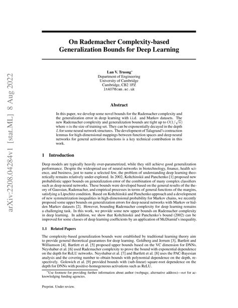 On Rademacher Complexity Based Generalization Bounds For Deep Learning