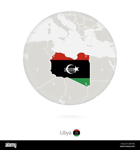 Map Of Libya And National Flag In A Circle Libya Map Contour With Flag Vector Illustration