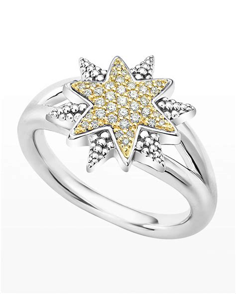 Lagos Sterling Silver And 18k Gold Star Ring With Diamonds Neiman Marcus