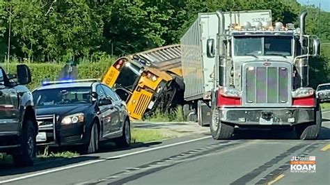 School Bus Rear Ended By Tractor Trailer Bus Spun Around 180