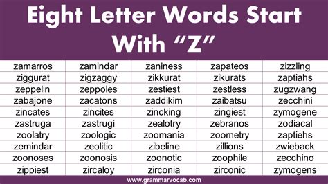 90 Eight Letter Words Starting With Z Grammarvocab