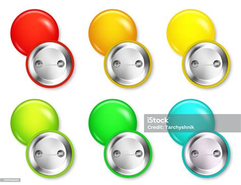 Realistic Blank Badges Collection Colorful 3d Glossy Round Button Pin