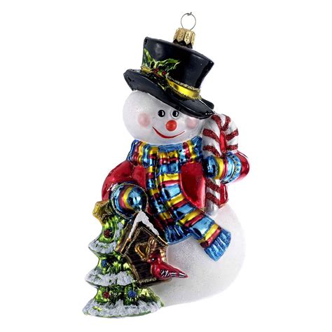 Kurt Adler 65 In Polonaise Glass Snowman And Christmas Tree Ornament