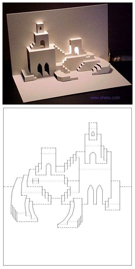 DIY A Small Castle Kirigami Templates Pop Up Cards Origami Architecture