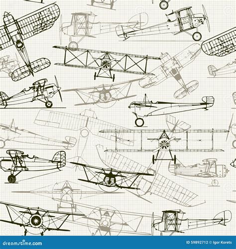 Vintage Seamless Background Stylized Airplane Illustration Stock