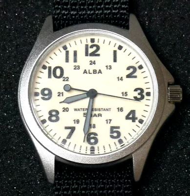 Seiko Alba Military Field Watch Aqpk White Dial Full Luminous Black