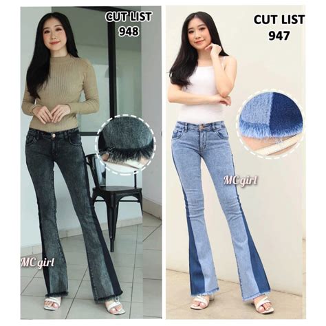 Jual MC Girl Cutbray Rawis List Panjang Wanita Celana Jeans List