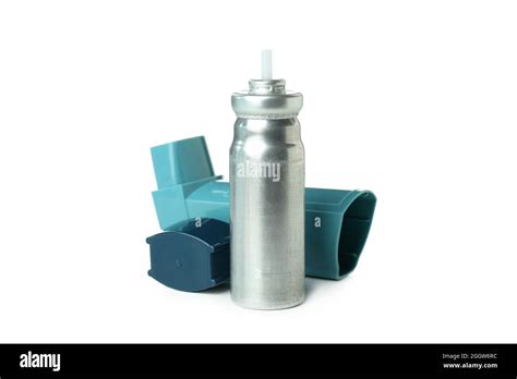 Blue Asthma Inhaler Isolated On White Background Stock Photo Alamy