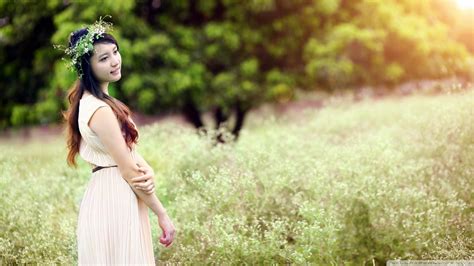 Wallpaper Women Looking Away Long Hair Brunette Asian White Dress Photography Smiling