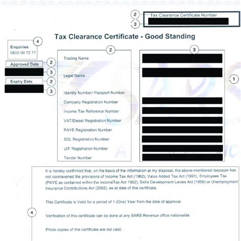 An Example Tax Clearance Certificate Image Masked Illustrating The Download Scientific