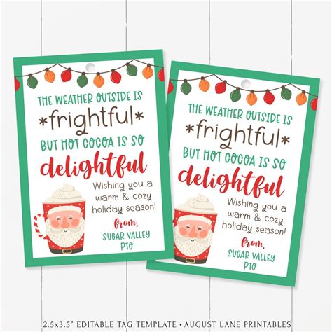 Christmas Santa Hot Cocoa Gift Tag Editable Template X Teacher Pto Pta Gift Tag