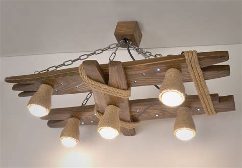 Plafonnier En Bois Avec Spots Led Et Nuances De Corde De Jute