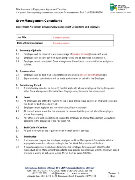 Employment Agreement Template | PDF | Employment | Justice