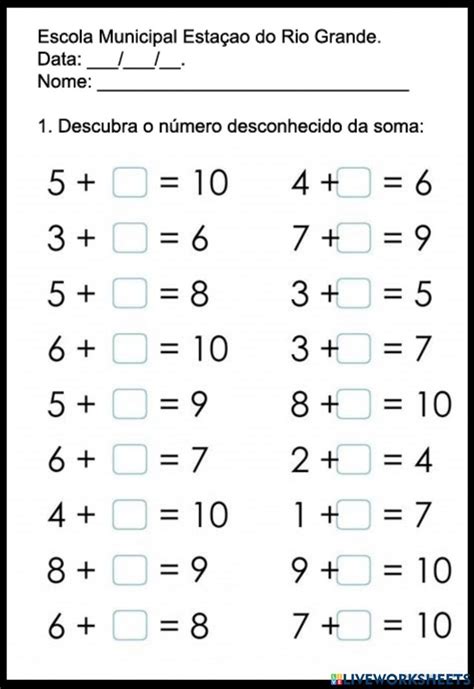 Adição valor do número desconhecido worksheet Material didactico