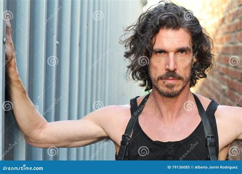 Mature Rebel Rocker Shows Emotion On Industrial Setting Stock Image Image Of Evil Metal