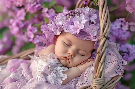 Premium Photo Portrait Of Newborn Baby Sleeping In Basket