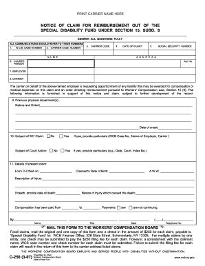 Fillable Online Wcb Ny Form C Notice Of Claim For Reimbursement