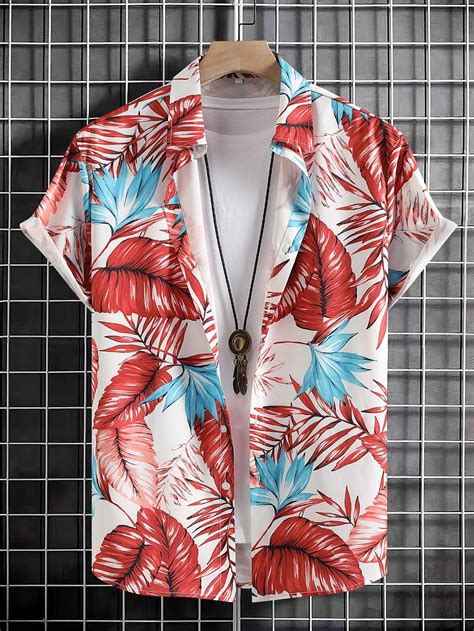 Men Random Tropical Print Shirt Without Tee Mens Casual Dress Outfits