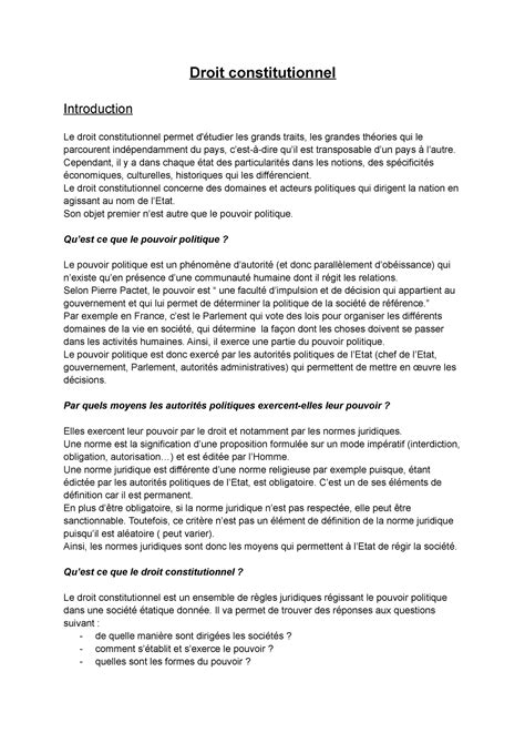 Introduction Au Droit Constitutionnel Semestre Droit Droit