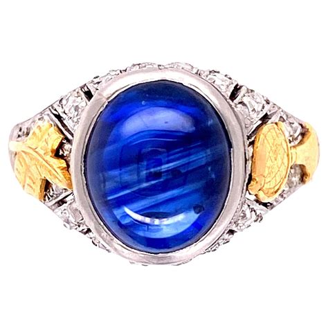 Carat Sapphire Diamond Platinum Art Deco Revival Ring Estate Fine