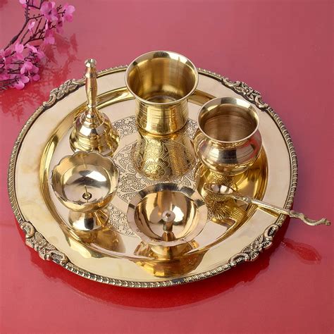 Buy Satvik Inch Brass Puja Thali Set Of Handcrafted Design For