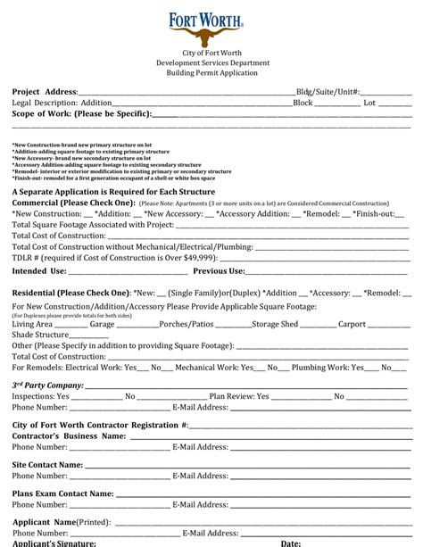 City Of Fort Worth Texas Building Permit Application Fill Out Sign