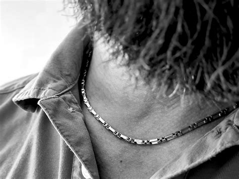 Men's necklace in steel with alternating rectangular link chain. - JoyElly