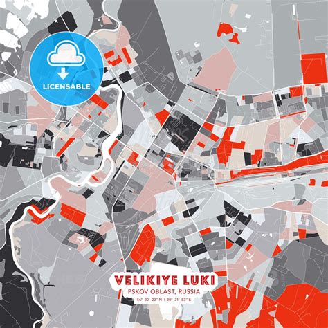 velikiye luki pskov oblast russia modern street map poster template gray red tones