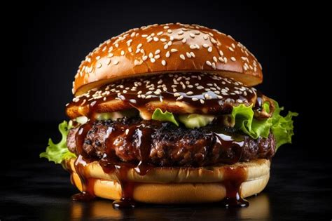 Premium Photo Japaneseinspired Burger With Teriyaki Sauce And Wasabi Mayo