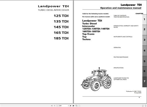 Landini Tractor Landpower Tdi 125 135 145 165 185 Operation And Maintenance Manual 3681715m1