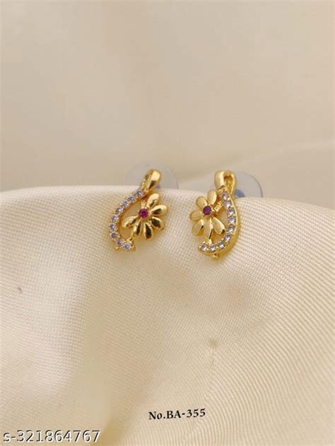 Gold Plated American Diamond Studded Classic Stud Earrings For Girls