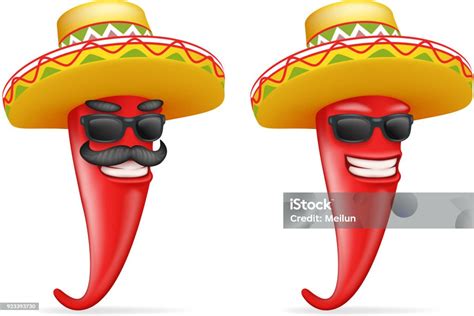 Mexican Hat Red Cool Hot Chili Pepper Sunglasses Mustache Happy Character Realistic 3d Cartoon