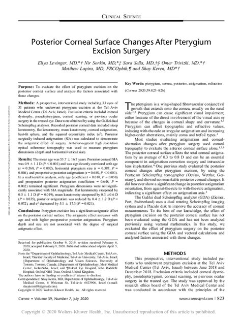 (PDF) Posterior Corneal Surface Changes After Pterygium Excision Surgery