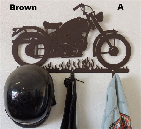 Motorcycle Helmet Rack With Hooks Metal Art Silhouette Coat Rack